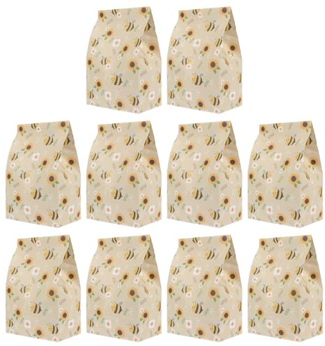 STOBOK Bee Pattern Flat Mouth Packaging Bags Paper 10 X Storage Pouches | Paper Bags, Bee Pattern, Assorted Color, 10 X Storage Pouches, 23.00X12.50X0.30cm/9.04X4.91X0.12in