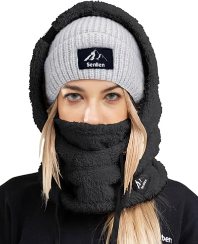 Senllen Balaclava Cold Weather Fleece Windproof Ski Mask Winter Breathable Thermal Face Mask Neck Warmer Scarf Helmet Hood for Men/Women Black