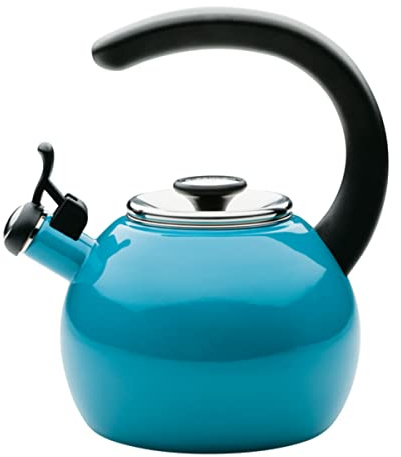 Circulon Enamel on Steel Whistling Induction Teakettle, Tea Kettle for Stovetop with Flip-Up Spout, 2-Quart, Turquoise