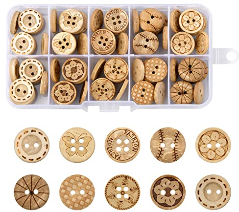 100 Stück Natur Kokosknöpfe, 2/4 Löcher Holzknöpfe, Handmade, Runde, Basteln Kinder, 15mm, Annähen, Sortiert (No2 Kokosnussschale)