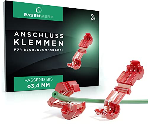 RASENWERK® - Morsetti di collegamento per la stazione di ricarica del filo del tosaerba robot - Connettore a T - Compatibile con Gardena, Husqvarna, Worx, Bosch - rosso - 3 pezzi