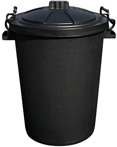M1SS Black 50L Litre Large Heavy-Duty Weather Resistant and Food Grade Plastic Dustbin Trash Can Garbage Bin With 2 Clip Locking Lid for Indoor Outdoor Storage Container of Animal Feed