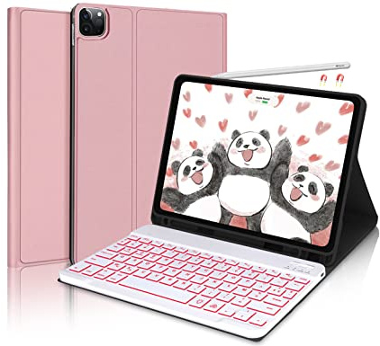 IVEOPPE iPad Air 5/Pro 11 trådlöst Bluetooth-tangentbord AZERTY - avtagbart för Air 5 Generation 10.9, Pro 11 2022/2021 - vit, rosa
