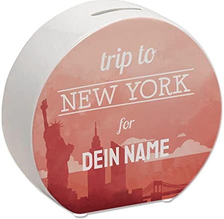 Trip to Großstadt Spardose - personalisiert mit deinem Namen - für den nächsten Städtetrip in eine Metropole im Ausland um Geld für Flug Unterkunft und Verpflegung auf der Reise zu sparen New York