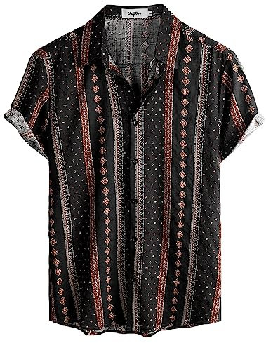 VATPAVE Herren Hawaii Hemd Männer Kurzarm Sommer Freizeithemd Casual Strand Blumen Hawaiihemd XX-Large Schwarz Orange
