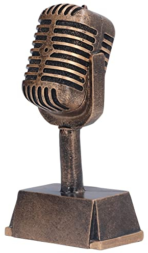 Tomotato Modèle Vintage Microphone Trophée Accessoire Décoratif, 16.5x8.9x4.8cm Trophée de Microphone en Résine, Décoration de Table Scénique pour Théâtre, Fêtes Costumées et Concours de Chant