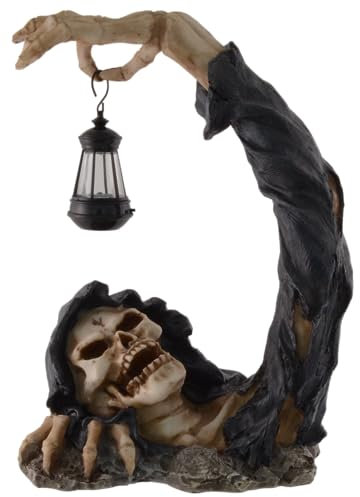 VOGLER Joh. Vogler GmbH Grim Reaper, Muerte emergente de la Tierra, piedra artificial pintada a mano con luz LED (farol)