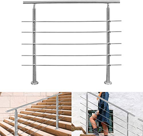 Ansobea Main courante en acier inoxydable 80 cm, garde-corps en acier inoxydable intérieur, 5 traverses intérieures, rampe d'escalier en acier inoxydable, main courante en acier inoxydable extérieur,