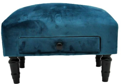 Freshnewlooks Footstool Ottoman Trunk With Drawer Hand Made Lounge Padded Foot Stool Velvet (Blue)