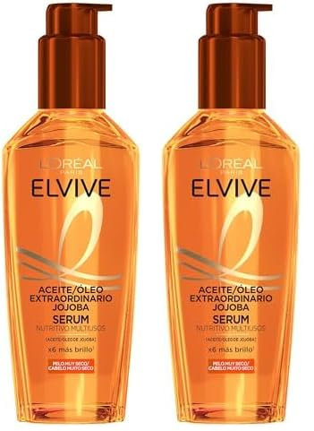L'Oréal Paris Aceite Tratamiento Sublimador Para El Cabello, Para Todo Tipo de Pelos, Elvive Aceite Extraordinario de Jojoba, 100 ml (Paquete de 2)