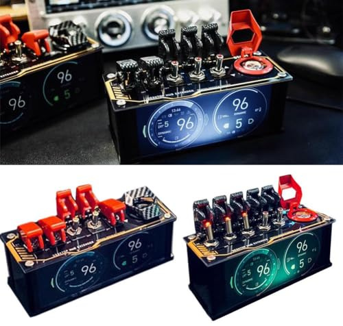 USB-Dockingstation mit Retro-Streifen und Originalschalter - Lade-Hub und DC2.1-Anschluss, Hub-Extender mit Flugzeugschaltern und App-gesteuerten RGB-Lichtern (Schwarz)