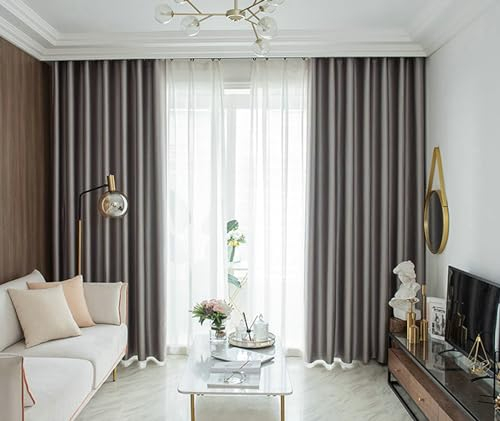 Gardine Verdunkelnd 138 cm Hoch, Vorhänge Grau Wohnzimmer Satin mit Ösen Fenster Vorhang Einfarbig Moderne 2er Set Verdunklungsvorhang für Schlafzimmer, 138x86 cm (B x H)