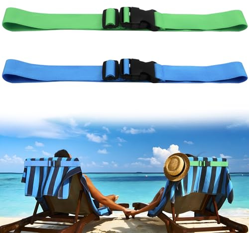 QOPAHI Adjustable Sun Lounger Straps with Buckle - Elastic Sunbed Towel Bands for Beach & Pool Chairs, Portable Towel Holders for Fix Beach Towels, 2 Pack