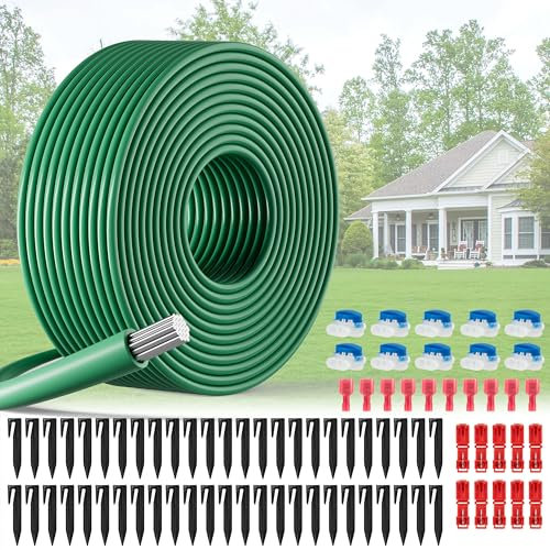 Cavo Perimetrale 50m per Tosaerba Robotizzato con 50 Picchetti & 10 Connettori di Cavo 10 Morsetti di connessione & Guanti Martello, Accessorio per Robot Tagliaerba con Bosch, Gardena, Robomow, ecc.