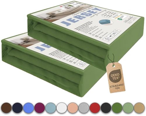 Sesto Senso 2 Pack Spannbettlaken 140x200cm Dunkelgrün für Topper Jersey Baumwolle
