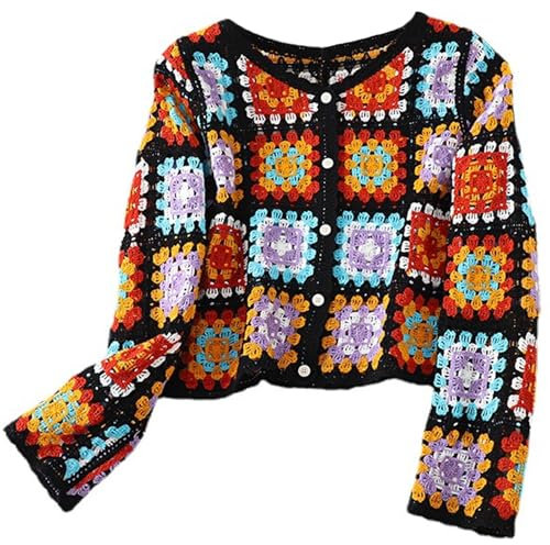 Blogiiup Haut Crochet, plaques de Crochet en Tricot pour Les Femmes, Bouton à Manches Longues en V Calle de Cardigan cuivre cuivre en Couverture de Couverture Florale, Pull Floral