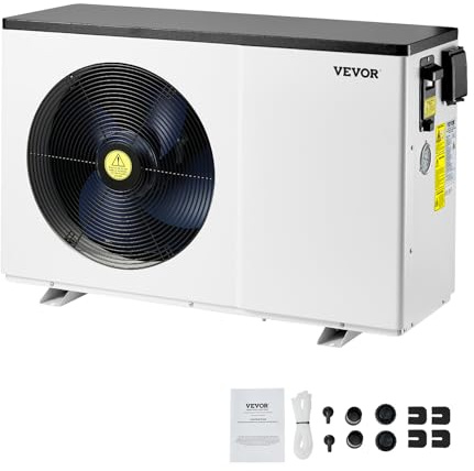 VEVOR Pompa di Calore Elettrica per Piscina, capacità 3,22-15,25 kW, Riscaldatori Frequenza Variabile a Risparmio Energetico Piscine Fuori Terra 30-60 m³, Riscaldamento Scaldabagno AC 220-240 V 50 Hz