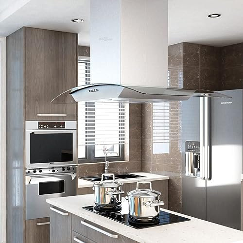 Juroupi Cappa a Isola 90 cm in Acciaio Inossidabile 756 m³/h LED,Cucina e Pranzo,Elettrodomestici,Cappe da cucina-50664