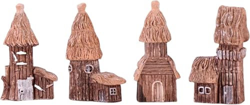 Haohaiblooms Juego de 4 piezas de casa de árbol en miniatura, decoración de jardín de hadas vintage, adornos de casa para micropaisaje, decoración del hogar, accesorios para suministros de jardín de