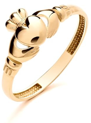 Old English Jewellers 9ct Yellow Gold Irish Celtic Claddagh Signet Ring Love Loyalty & Friendship - Available in sizes K to S - Gold Ring for Women Ladies