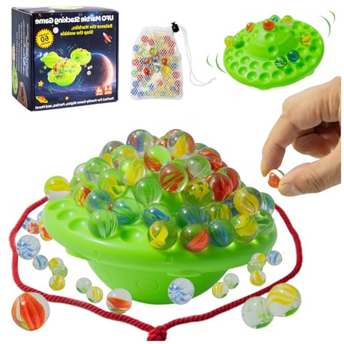 Wobble Marble Stacking Game for Kids, Marble Balance Board Game with 60 Glass Marbles & Storage Base,Fun Group Play for 1-4 Players,Birthday for Kids Ages 8-12Halloween gifts&Christmas gifts