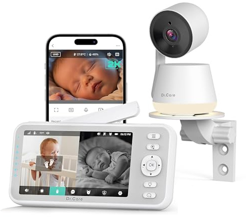 Dr.Care LumiView Smart WiFi Baby Monitor - 5 1080P FHD & 2K Camera App Control, Privacy Mode, 5000mAh Removable Battery,Cry & Motion Alerts, HD Night Vision, RGB Night Light, Multi-User, 1279ft Range