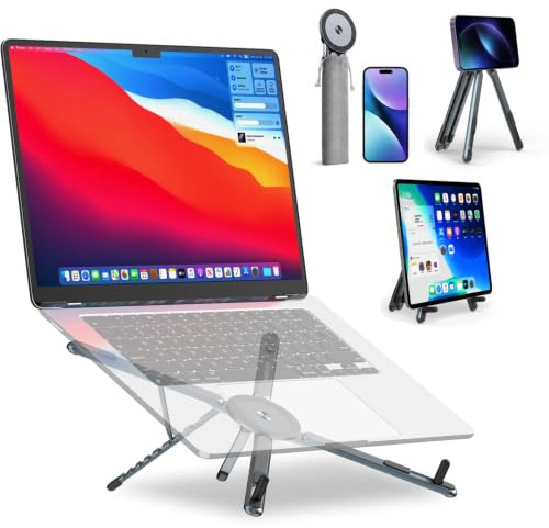 Adjustable Laptop Stand for Desk, MagSafe Compatible Portable Foldable Computer Riser for MacBook, iPhone, iPad, Tablet - Lightweight Aluminum, N52 Magnetic Grip, Perfect for Office, Home, Traveling