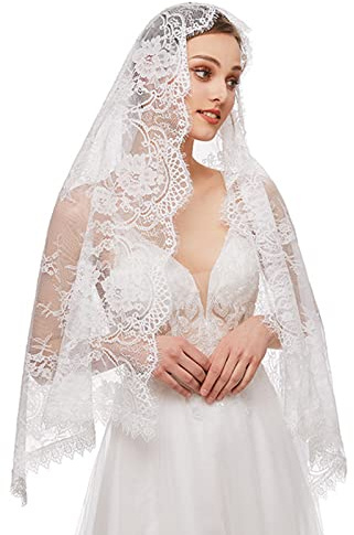 Voile de masse latine belle dentelle florale pour Mantilla voiles pour couvrir la tête des femmes voiles pour catholique Chap Lace Mantilla voile catholique, Blanc de riz., Taille unique