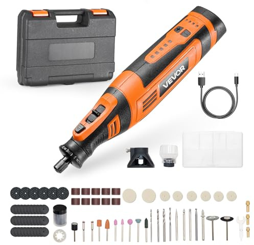 VEVOR Kit d'outils rotatifs sans fil, 136 PCs, mini-outil rotatif électrique portable CC 8 V, 5 vitesses 5000-30000 tr/min, pour gravure, ponçage, polissage, sculpture, meulage, découpe et bricolage