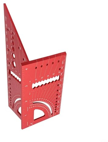 Eawfgtuw Règle d'angle pour le travail du bois en alliage d'aluminium avec rapporteur de jauge, outil de mesure d'angle 3D pour le dessin au trait, mortaise à queue d'aronde (rouge)