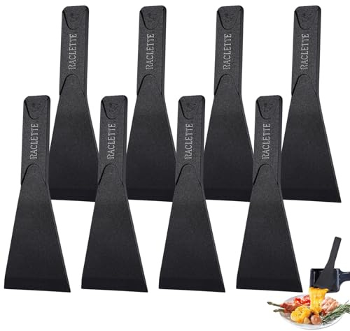 8 Pezzi Paletta Raclettes Resistente al Calore Nero, 13.5 × 5cm Utensili Resistenti Spatola per Raclette Set, Spatole per Raclette in Nylon, per Pizza, Fonduta e Padelle, Facili da Usare e Pulire