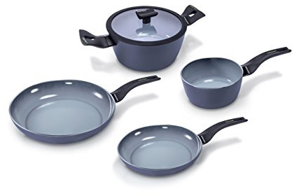 Moneta Aria Finegres Batteria 5 Pezzi, Alluminio, Grigio, anche per induzione, Made in Italy