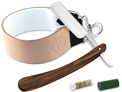 Rasiermesser Set mit Paste aus Solingen und Profi Streichriemen und Holzgriff Rasiermesser 5/8 Zoll von InstrumenteNrw mit Sitz in Deutschland