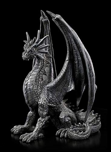 Figuren Shop GmbH Schwarze Drachen Gothic Figur - Black Wing | Fantasy Dekofigur, Dekoartikel, handbemalt, H 37 cm