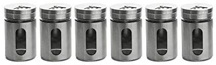 MC-Trend 6er Set Gewürzstreuer Salzstreuer Pfefferstreuer aus Glas & Edelstahl mit Dreh-Deckel und Sichtfenster Gewürzglas Vorratsglas Dose (6er Set Edelstahl)