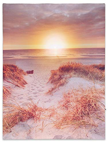 Nexos Trading LED Wandbild Leinwandbild mit Beleuchtung Fotodruck Abend am Strand 30x40 cm Kunstdruck Leuchtbild Steg 1 warmweiße LED Sonnenuntergang