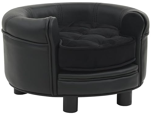 vidaXL Hundesofa Schwarz 48x48x32cm Plüsch Kunstleder Hundecouch Haustiersofa