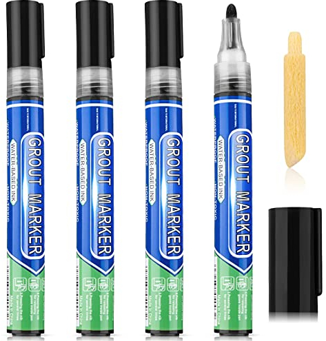 Zonon Grout Wall Pen Tile Paint Markers Grout Repair Sealer Pen for Bathrooms Kitchen Porch Patio Repair Refresh(4,Black)