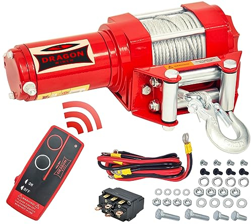 Dragon Winch Treuil électrique 12V 4000 lbs / 1814 kg, avec câble en acier 15m pour Charrues, Quads, ATV, UTV | incl. télécommande sans fil + accessoires treuil | série Maverick