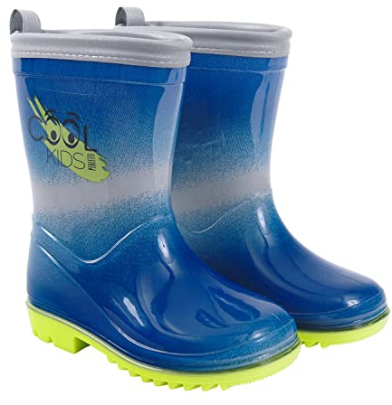 Bottes de Pluie pour Petit Garçon Bleu et Vert - Bottines Enfant en Caoutchouc pour École Loisir - Galoches Impérmeables avec Bordure Réfléchissante et Semelle Antidérapante (Bleu et Vert, 26/27 EU)