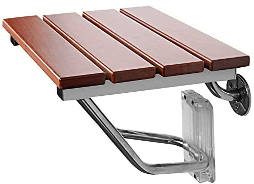 lesolar Folding Shower Seat Home Care Wall Mounted Teak Wood Stainless Steel Folding Shower Bench 15'' 330lbs Capacity Bathroom Stool Shower Chair for Indoor Shower for Seniors, Adults, Disabled