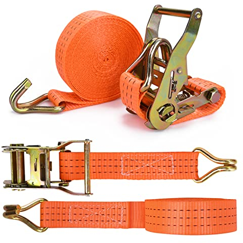 JAMITE 2 Pièces Sangle à Cliquet avec Crochets,Longueur 5.5 m,Largueur 3.8 mm,Sangle d'Arrimage à Cliquet,Sangles de Serrage,Supportant Une Charge Maximale Totale de 2000 kg