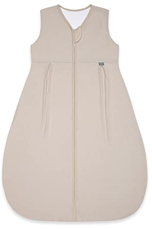 emma & noah Baby Schlafsack 1.0 TOG, Ganzjahres Schlafsack für den Frühling, Sommer und Herbst, 100% Bio-Baumwolle, OEKO-TEX Zertifiziert, Strampelsack für Neugeborene (Essential Beige, 80 cm)