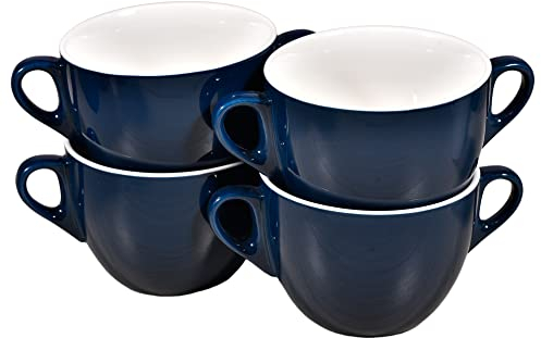 fMSDD Porzellan-Suppenschüssel-Set, 680 ml, große Suppenschüsseln, Doppelgriff, praktisch für Zuhause und Dekoration für jede Umgebung von Familientischen, dunkelblaue glasierte Suppentassen, 4 Stück