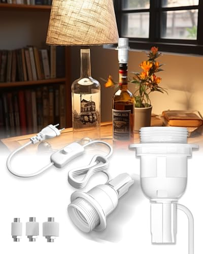 DoRight E27 Support de lampe de bouteille avec interrupteur et prise, kit d'adaptateur de lampe de bouteille pour lampe de table de bouteille de vin à faire soi-même - Blanc Lot de 2