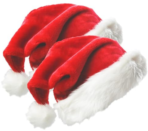 Ram® 2 Piece Deluxe Plush Father Christmas Santa Hat For Adults And Kids Christmas Party Hat With Fur