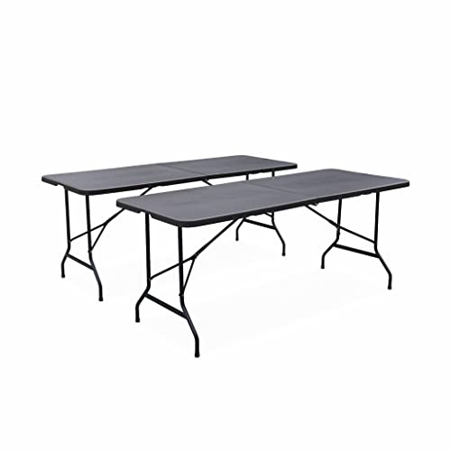 Alice's Garden - Lot de 2 Tables de réception. Pliables 180cm. Grise foncé. Table Pliante avec poignée de Transport. Table de Camping
