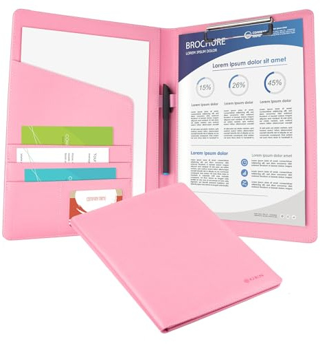 Leather Resume Storage Clipboard Folder Portfolio - GES Clipboard A4 Folder for Business School Office Conference (Pink)