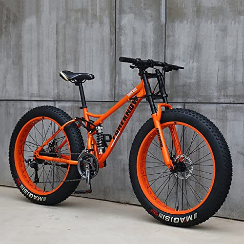 JAMCHE 26Inch Mountain Bikes, Adult Fat Tire Mountain Trail Bike, 27 Speed Bicycle, High-carbon Steel Frame Full Suspension Dual Disc Brake, 4.0 Inch Thick Wheel Mountain Snow Beach Bikes