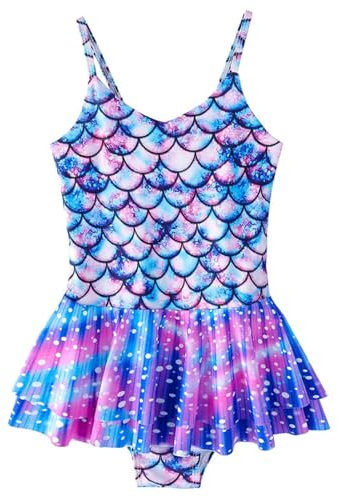 SERTAS Girls Mermaid Swimsuit,Fancy Dress,Swimming Costume Mermaid Swimsuit,Kids Ruffle Skirt One Piece Swimwear,Bathing Suit Summer Holiday Beachwear for Girls (UK, Numeric, 140, Regular, Blue)